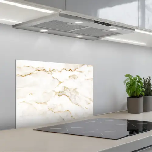 Marmer - Kalk - Goud - Luxe - Marmerlook - Wit keuken achterwand spatscherm klein -3d_schuin