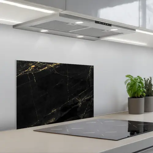 Marmer look - Luxe - Zwart - Goud keuken achterwand spatscherm klein -3d_schuin