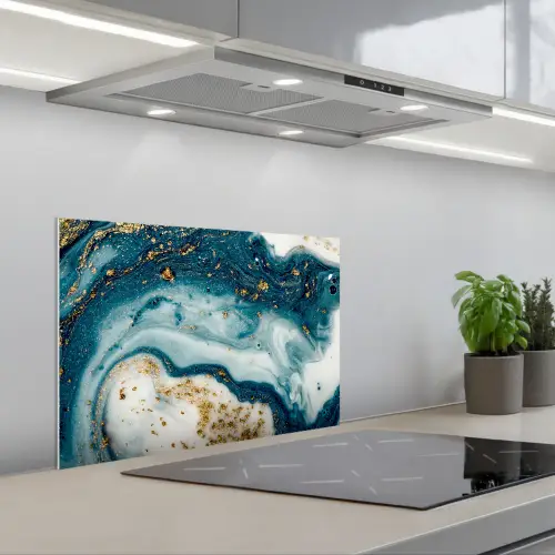 Marmer - Verf - Glitter - Goud keuken achterwand spatscherm klein -3d_schuin