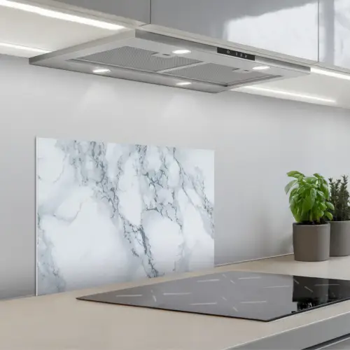 Marmer - Patroon - Gijs - Wit - Marmerlook - Luxe keuken achterwand spatscherm klein -3d_schuin