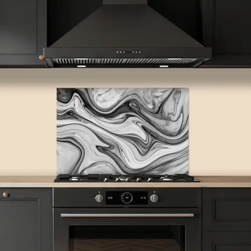 Marmer - Patronen - Grijs - Marmerlook - Zwart keuken achterwand spatscherm klein -sfeer1