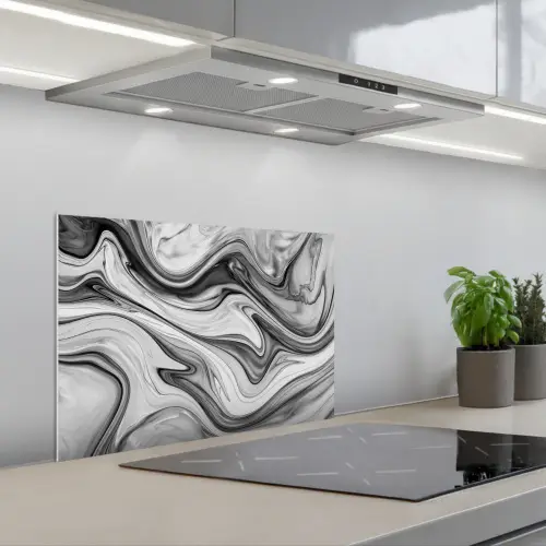 Marmer - Patronen - Grijs - Marmerlook - Zwart keuken achterwand spatscherm klein -3d_schuin