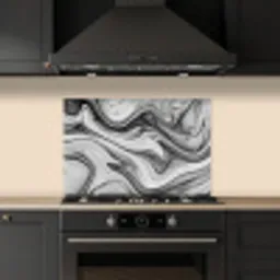 Marmer - Patronen - Grijs - Marmerlook - Zwart keuken achterwand spatscherm klein -sfeer1