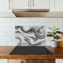 Marmer - Patronen - Grijs - Marmerlook - Zwart keuken achterwand spatscherm klein -sfeer2