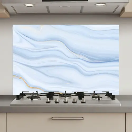 Marmer - Golf - Blauw - Patronen - Marmerlook - Pastel keuken achterwand spatscherm klein -3d_website