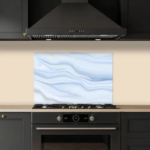 Marmer - Golf - Blauw - Patronen - Marmerlook - Pastel keuken achterwand spatscherm klein -sfeer1