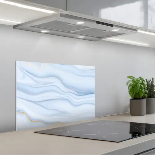 Marmer - Golf - Blauw - Patronen - Marmerlook - Pastel keuken achterwand spatscherm klein -3d_schuin
