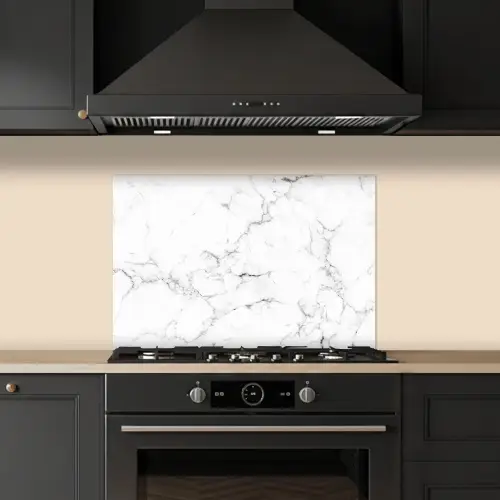 Marmer - Wit - Grijs - Luxe - Marmerlook - Structuur keuken achterwand spatscherm klein -sfeer1
