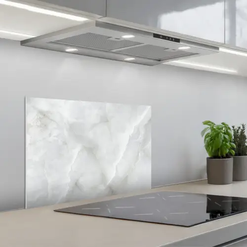 Marmer - Wit - Patronen - Steen - Marmerlook keuken achterwand spatscherm klein -3d_schuin