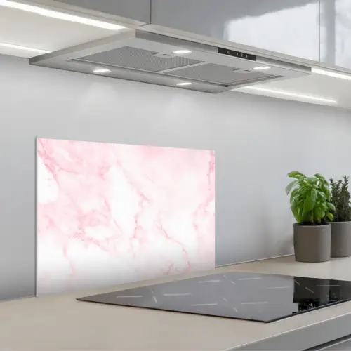 Marmer - Wit - Roze - Chic - Marmerlook keuken achterwand spatscherm klein -3d_schuin