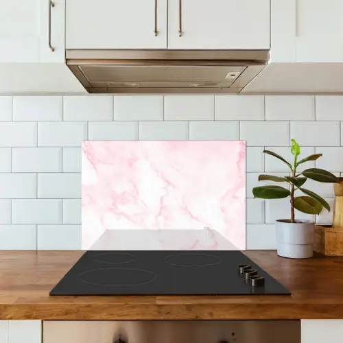 Marmer - Wit - Roze - Chic - Marmerlook keuken achterwand spatscherm klein -sfeer2