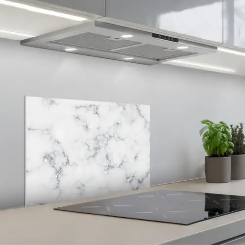 Marmer look - Wit - Grijs keuken achterwand spatscherm klein -3d_schuin