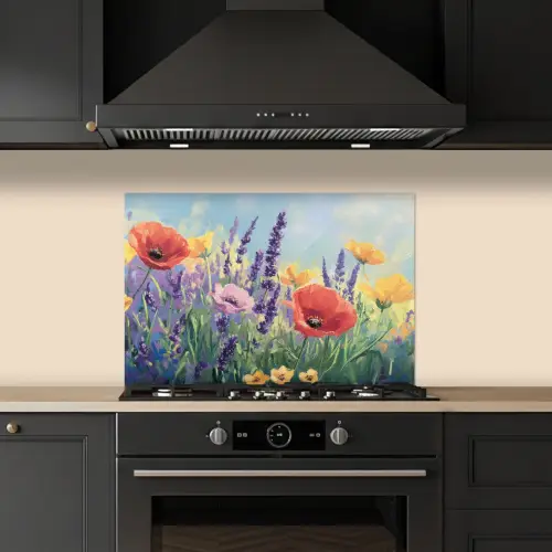 Weide - Bloemen - Kleurrijk keuken achterwand spatscherm klein -sfeer1