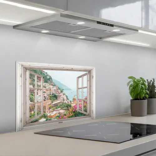 Mediterraans Uitzicht keuken achterwand spatscherm klein -3d_schuin
