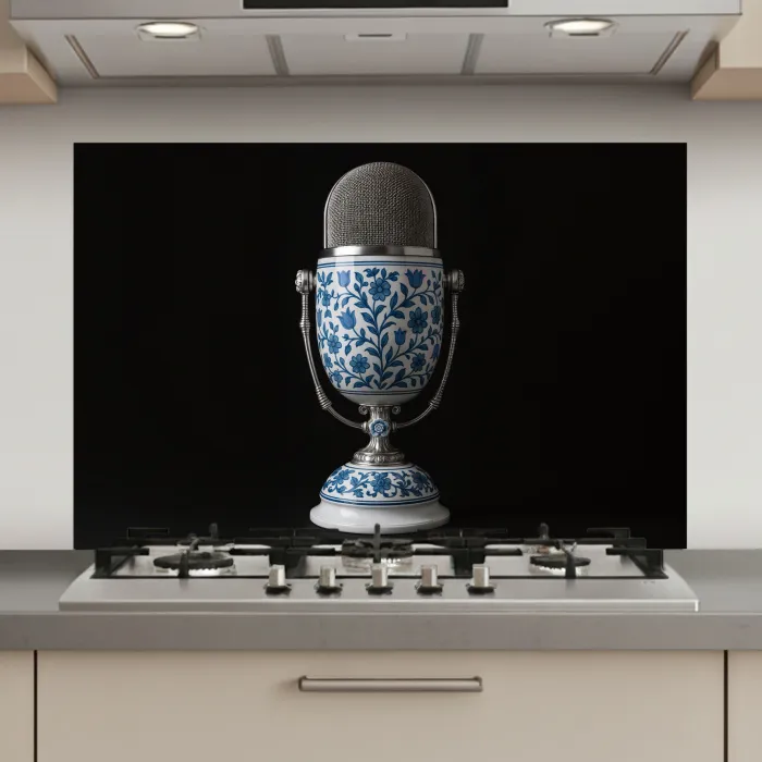 Microfoon - Delfts blauw - Muziek keuken achterwand spatscherm klein -3d_website