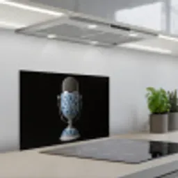 Microfoon - Delfts blauw - Muziek keuken achterwand spatscherm klein -3d_schuin