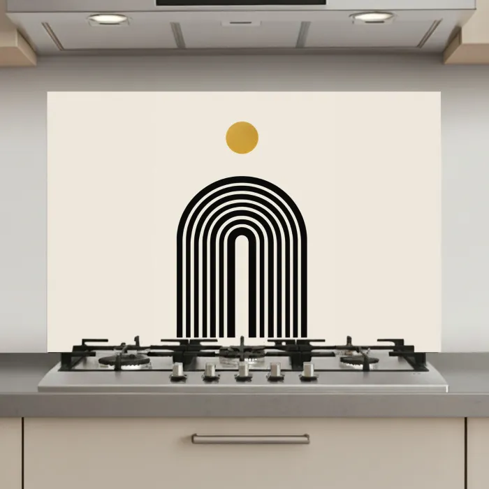 Minimalistisch - Zwarte boog - Gouden cirkel keuken achterwand spatscherm klein -3d_website