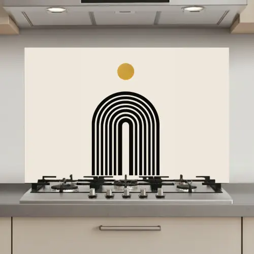 Minimalistisch - Zwarte boog - Gouden cirkel keuken achterwand spatscherm klein -3d_website