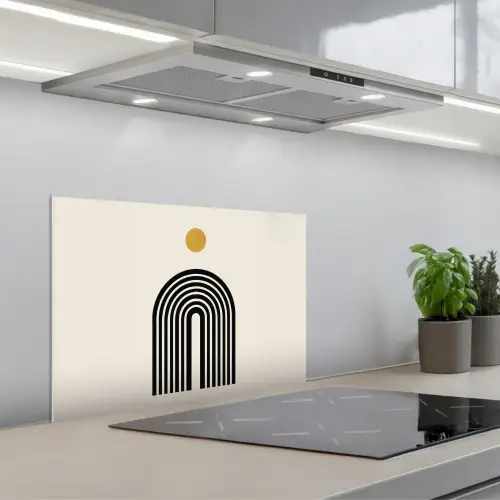 Minimalistisch - Zwarte boog - Gouden cirkel keuken achterwand spatscherm klein -3d_schuin