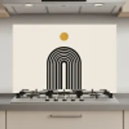 Minimalistisch - Zwarte boog - Gouden cirkel keuken achterwand spatscherm klein -3d_website