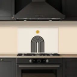 Minimalistisch - Zwarte boog - Gouden cirkel keuken achterwand spatscherm klein -sfeer1