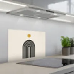 Minimalistisch - Zwarte boog - Gouden cirkel keuken achterwand spatscherm klein -3d_schuin