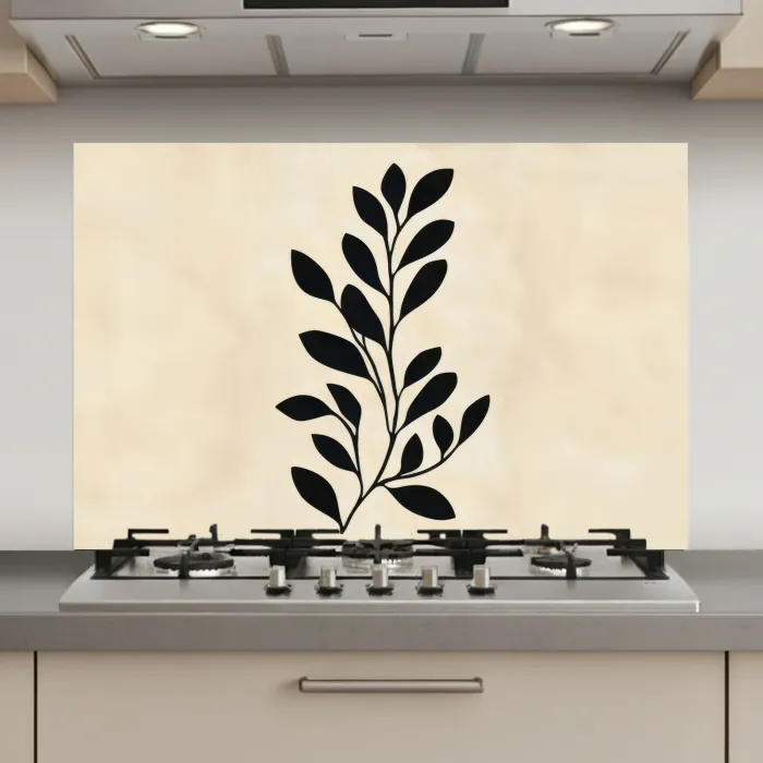 Minimalistisch - Tak - Bladeren - Zwart keuken achterwand spatscherm klein -3d_website