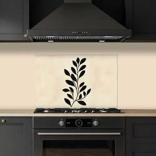 Minimalistisch - Tak - Bladeren - Zwart keuken achterwand spatscherm klein -sfeer1