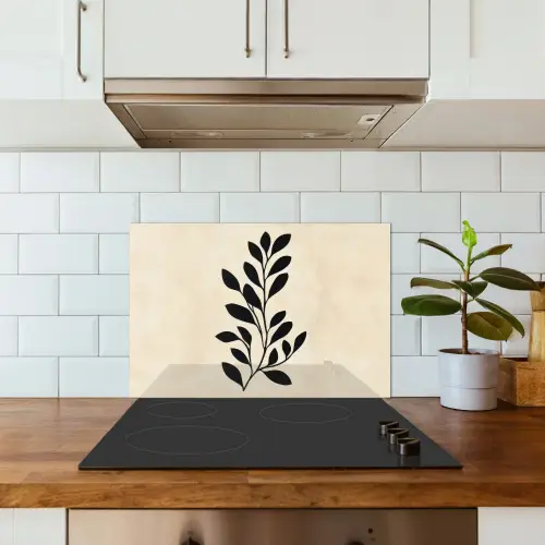 Minimalistisch - Tak - Bladeren - Zwart keuken achterwand spatscherm klein -sfeer2