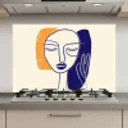 Minimalistisch - Gezicht - Hand - Oranje - Blauw keuken achterwand spatscherm klein -3d_website