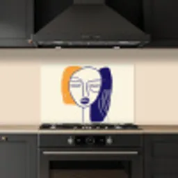 Minimalistisch - Gezicht - Hand - Oranje - Blauw keuken achterwand spatscherm klein -sfeer1