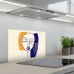 Minimalistisch - Gezicht - Hand - Oranje - Blauw keuken achterwand spatscherm klein -3d_schuin