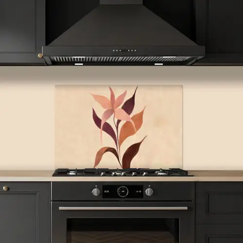 Minimalistisch - Bloem - Bladeren - Beige keuken achterwand spatscherm klein -sfeer1