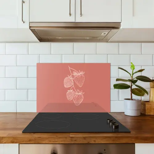 Minimalistisch - Illustratie - Aardbei - Tak keuken achterwand spatscherm klein -sfeer2