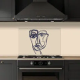 Minimalistisch - Lijnillustratie - Beige - Donkerblauw keuken achterwand spatscherm klein -sfeer1