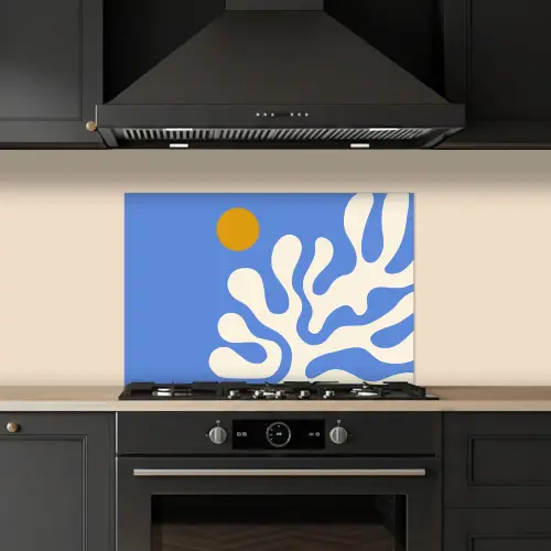 Minimalistisch - Organisch patroon - Blauw keuken achterwand spatscherm klein -sfeer1