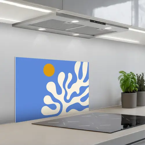 Minimalistisch - Organisch patroon - Blauw keuken achterwand spatscherm klein -3d_schuin
