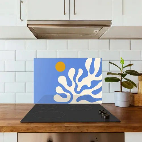 Minimalistisch - Organisch patroon - Blauw keuken achterwand spatscherm klein -sfeer2