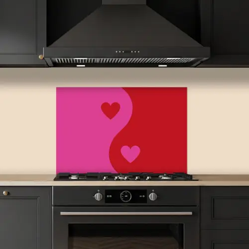 Minimalistisch - Rood - Roze - Hartjes keuken achterwand spatscherm klein -sfeer1