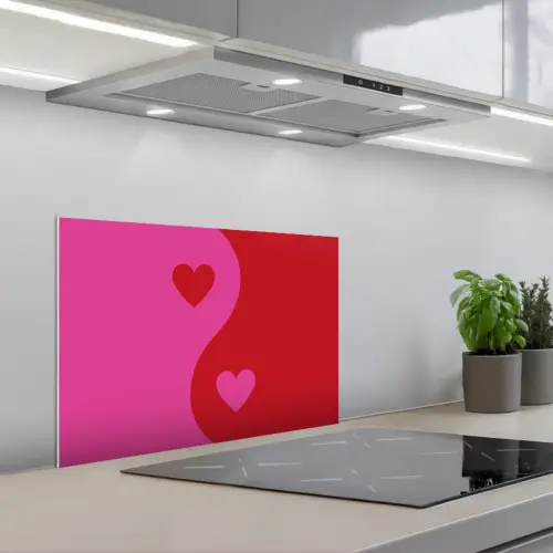 Minimalistisch - Rood - Roze - Hartjes keuken achterwand spatscherm klein -3d_schuin