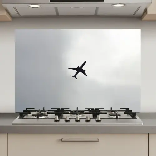Minimalistisch - Silhouet - Zwart - Vliegtuig keuken achterwand spatscherm klein -3d_website