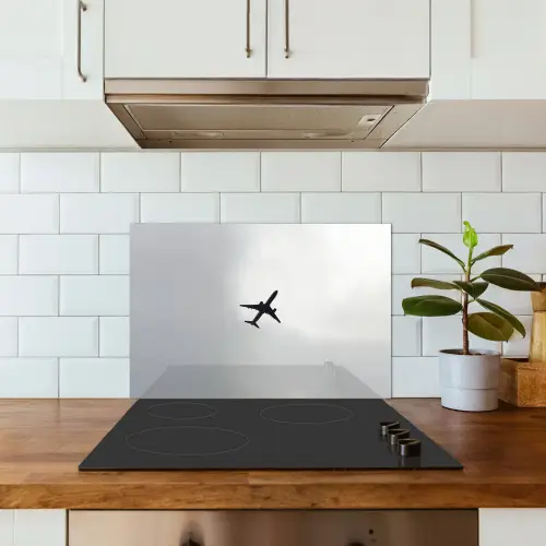 Minimalistisch - Silhouet - Zwart - Vliegtuig keuken achterwand spatscherm klein -sfeer2