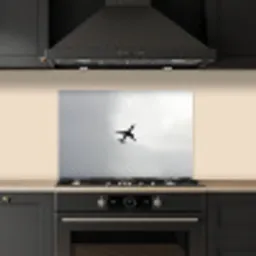 Minimalistisch - Silhouet - Zwart - Vliegtuig keuken achterwand spatscherm klein -sfeer1