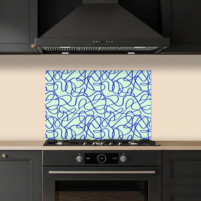 Mint - Blauw - Lijnen - Abstract keuken achterwand spatscherm klein 900 -sfeer1