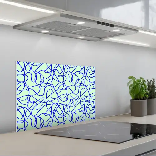 Mint - Blauw - Lijnen - Abstract keuken achterwand spatscherm klein 900 -3d_schuin