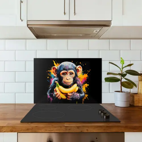 Aap - Graffiti - Kleurrijk - Bananen - Modern keuken achterwand spatscherm klein -sfeer2