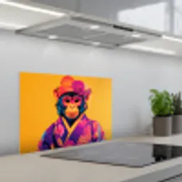 Aap - Kimono - Bloemen - Hoofdtooi keuken achterwand spatscherm klein -3d_schuin