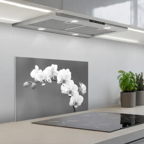 Monochrome Orchideeënpracht keuken achterwand spatscherm klein -3d_schuin
