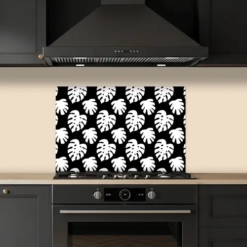 Monstera - Silhouetten - Tropisch - Wit keuken achterwand spatscherm klein 900 -sfeer1