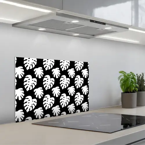 Monstera - Silhouetten - Tropisch - Wit keuken achterwand spatscherm klein 900 -3d_schuin